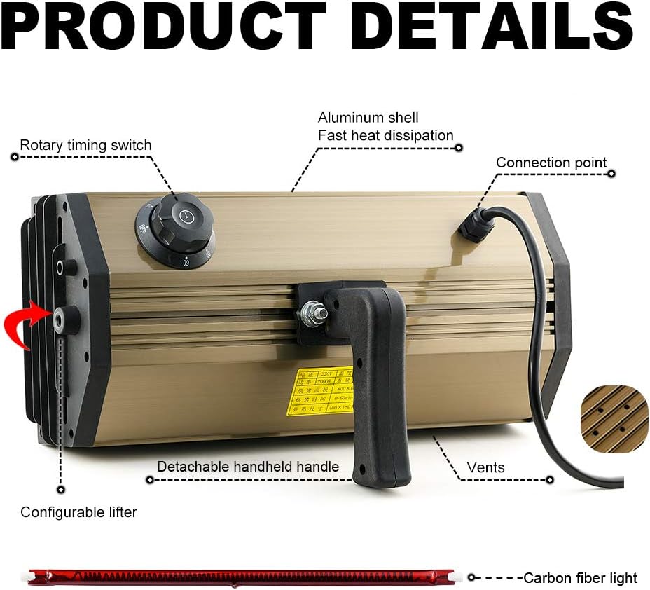 2000W Shortwave Infrared Paint Curing Lamp with Bracket Q2382