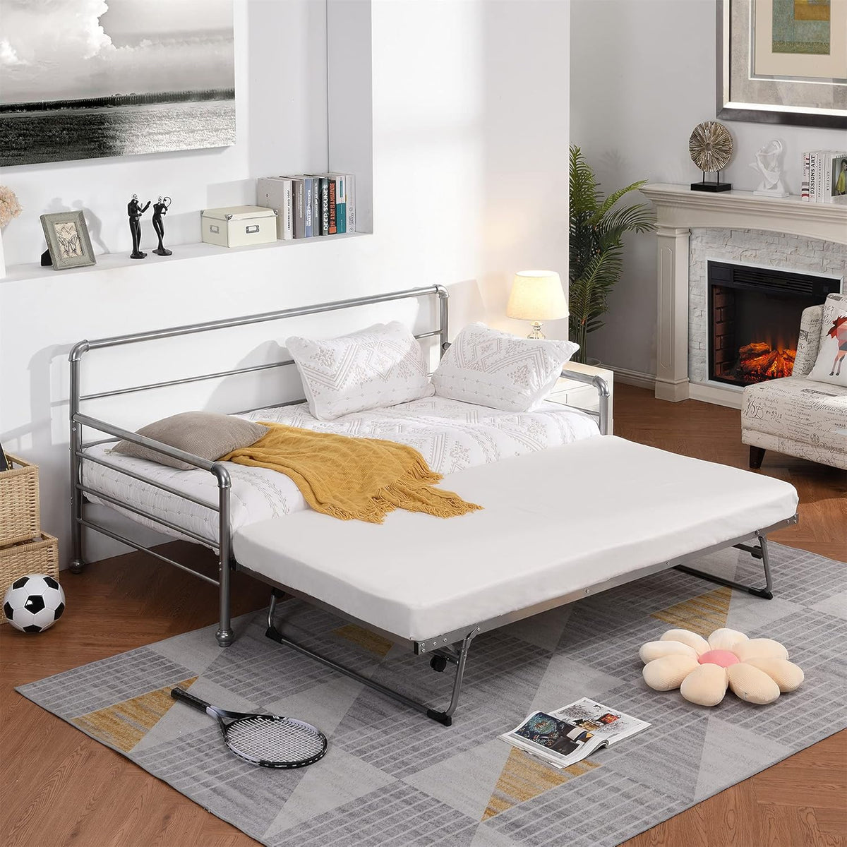 White Twin Metal Daybed with Built-in Desk B517168