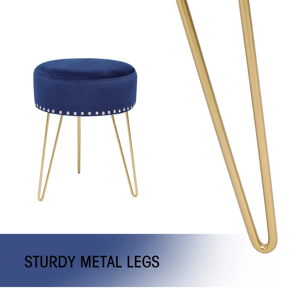 Round Modern Vanity Stool with Golden Metal Leg B354031