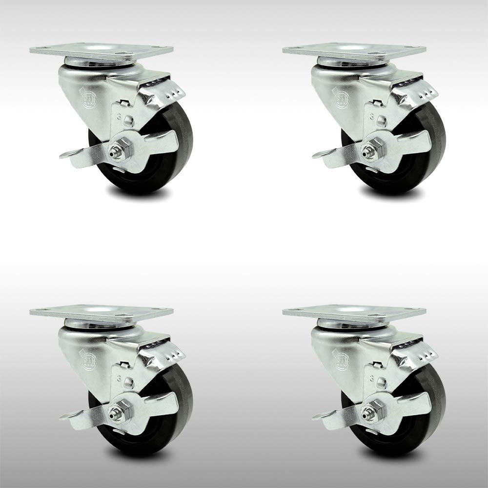 Stainless Steel Phenolic Swivel Caster with Black Wheel, Pack of 2 P2725