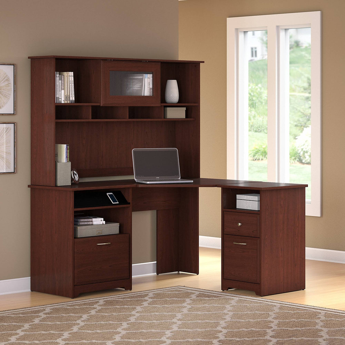 Corner Desk with Hutch and 2 Drawer File Cabinet T705