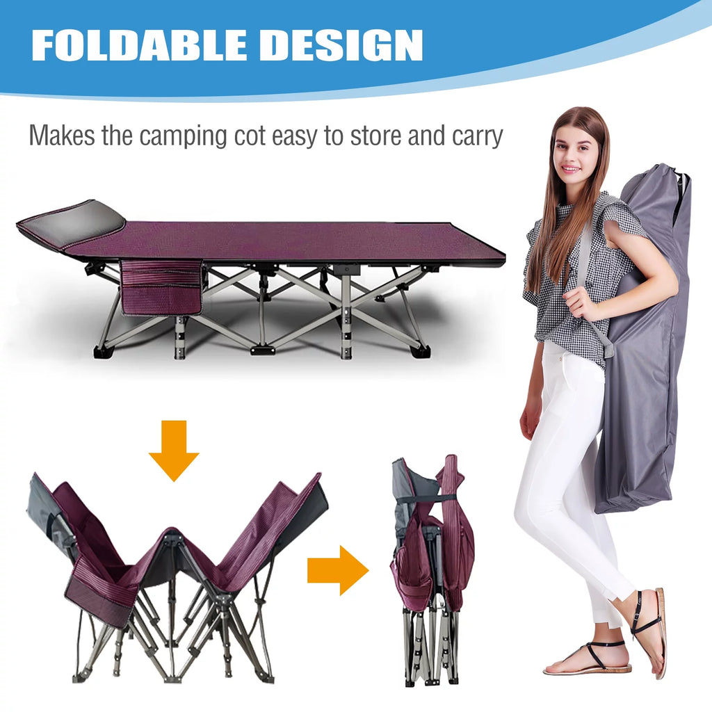 Folding Camping Cot with Cotton Pad & Carry Bag D49358
