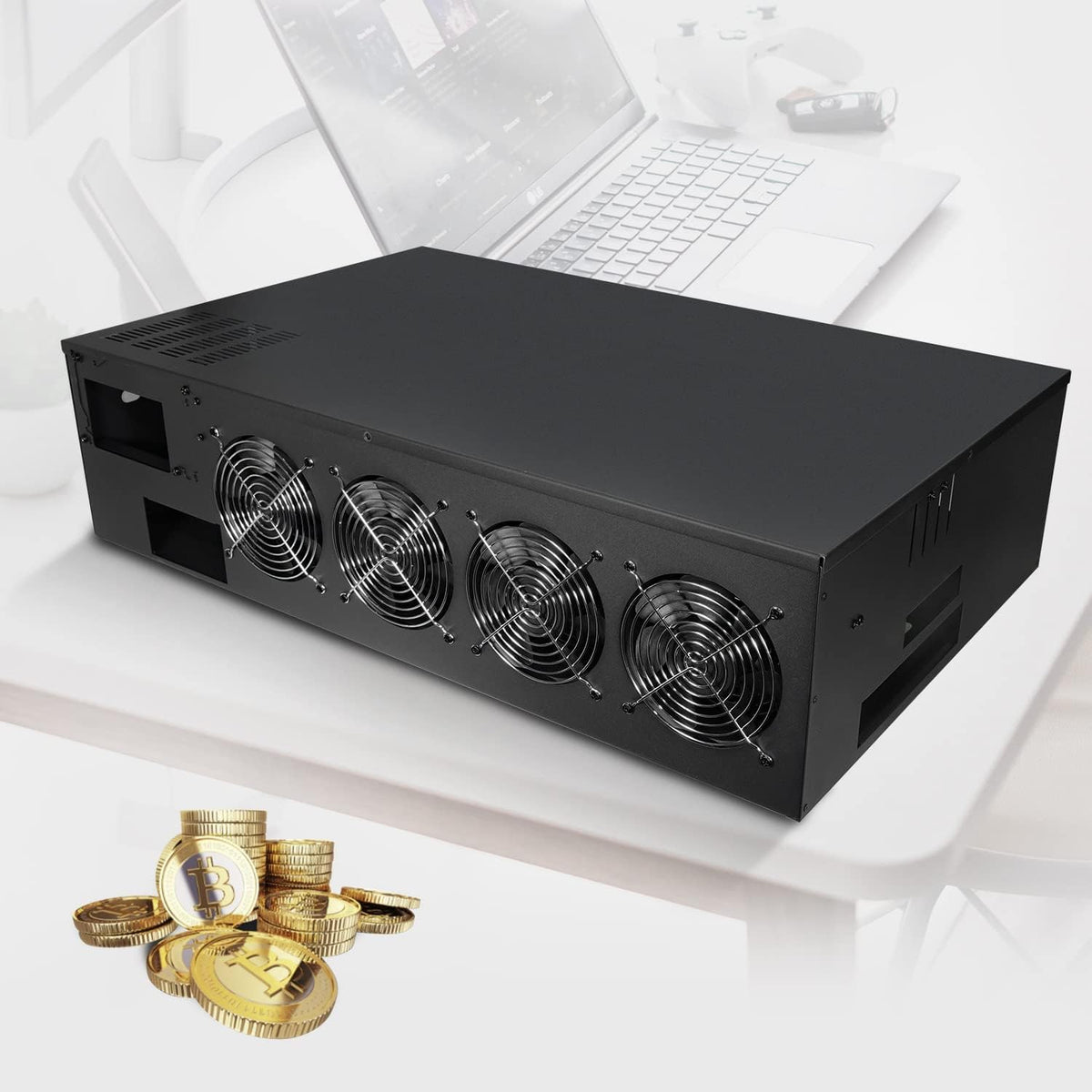 8 Ports GPU Mining Frame Case with 4 Cooling Fans Black F552427