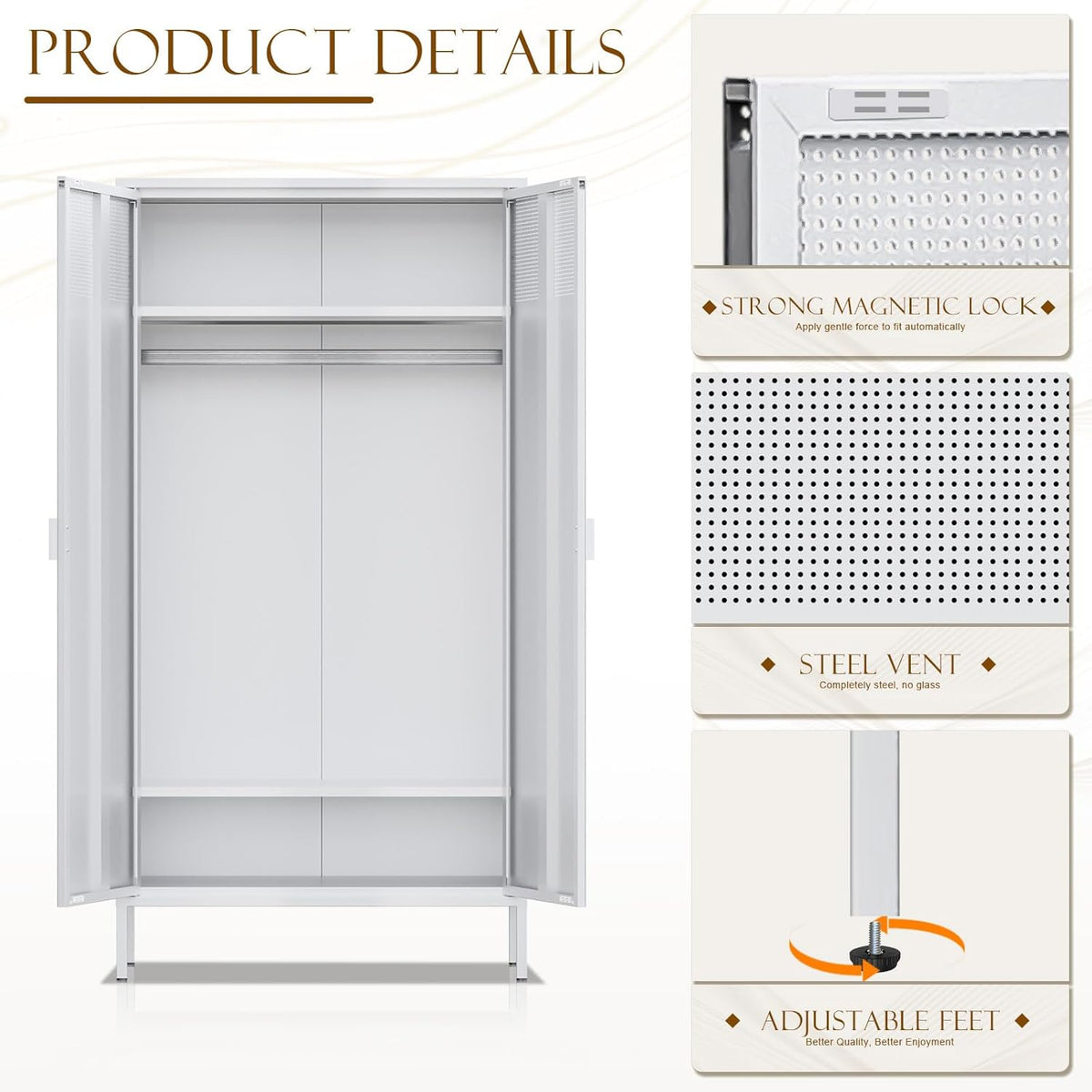 Metal Storage Cabinet with Adjustable Shelf & Removable Hanging Rods J719047