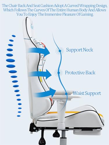 White Leather Swivel Gaming Chair with Footrest D5806