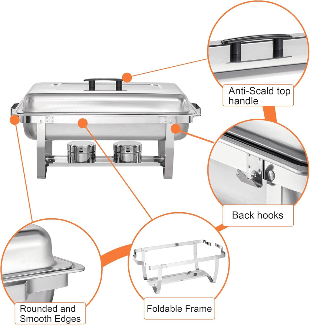 8 Quart Stainless Steel Chafer Buffet Set - 4 Pack X8197