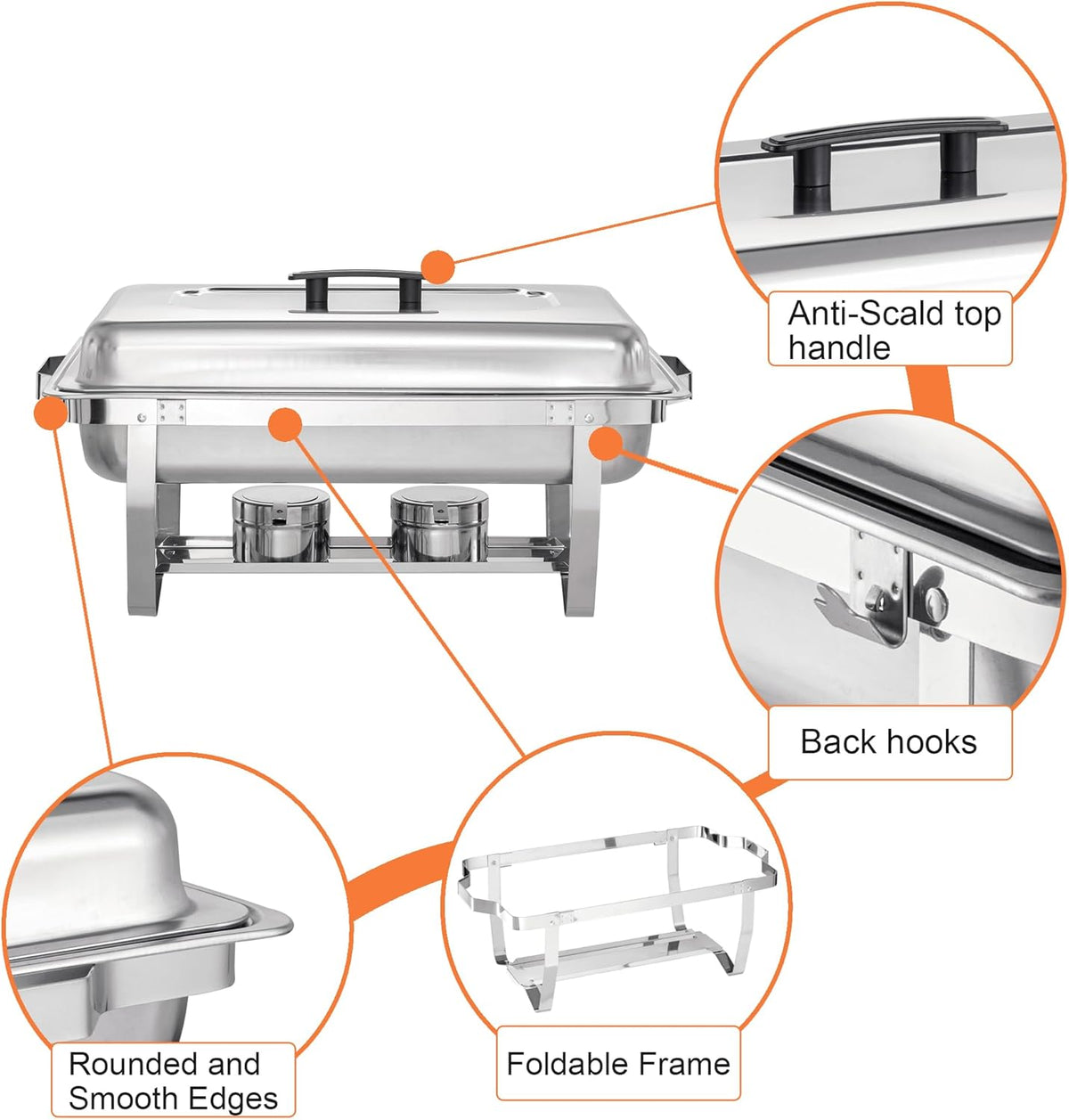 8 Quart Stainless Steel Chafer Buffet Set - 4 Pack X8197