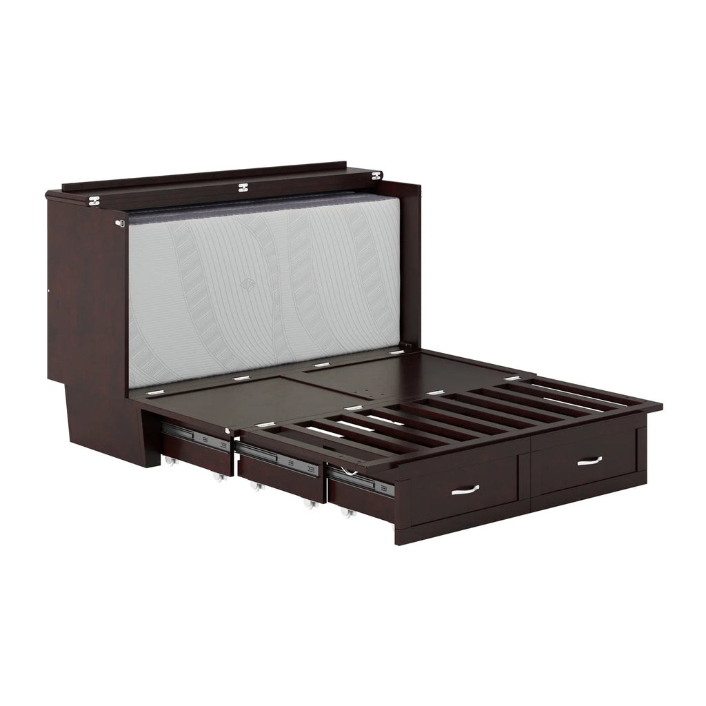 Queen Solid Wood Murphy Bed Chest with Mattress in Espresso X6488