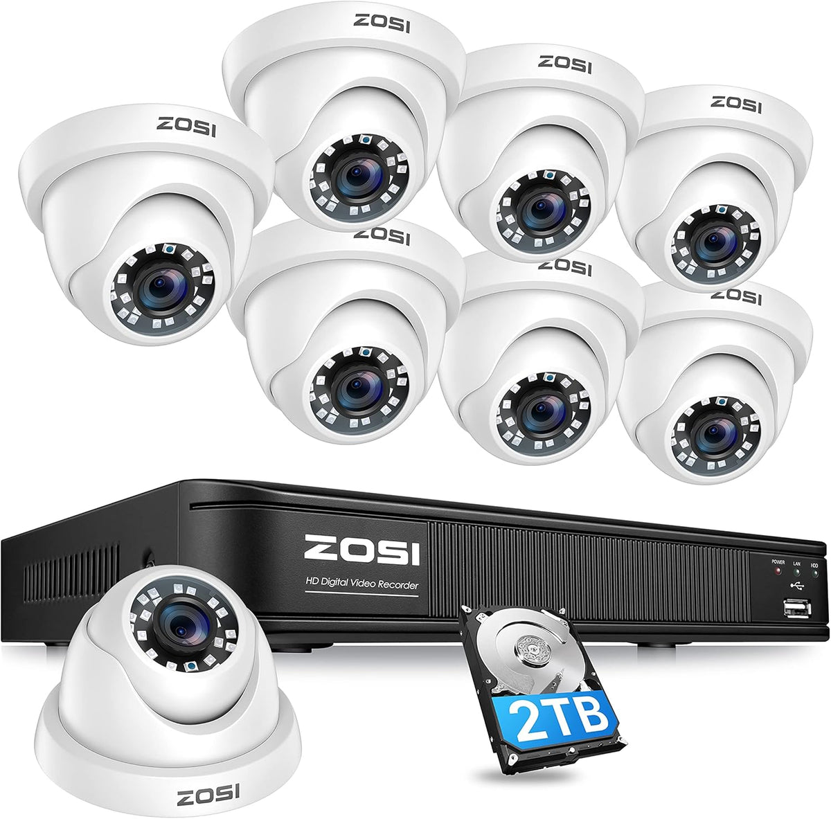 1080P 8 Channel Security Camera System with 8 Dome Cameras K670