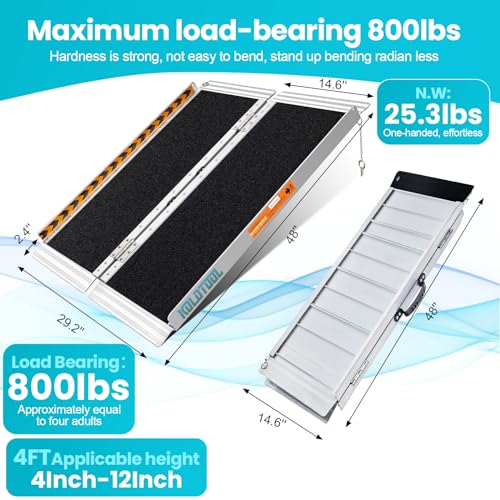 Black 6FT 800 lbs Aluminum Folding Wheelchair Ramp J881