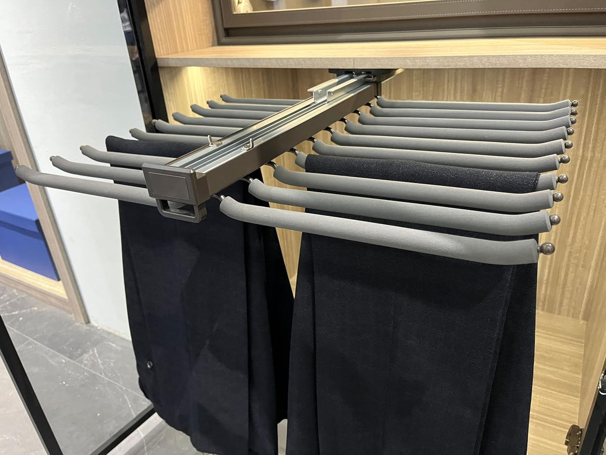 Grey Pull Out Pants Rack with Non-Slip Design, Width 25.2in N900