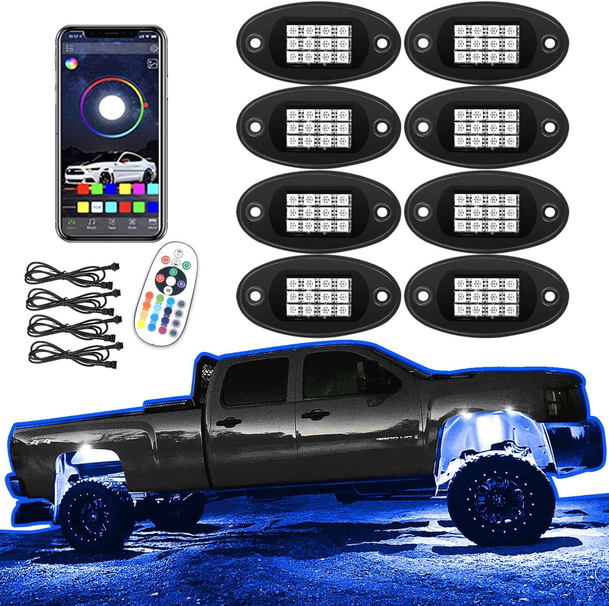 Multicolor Waterproof LED Rock Lights Pack of 2 I646