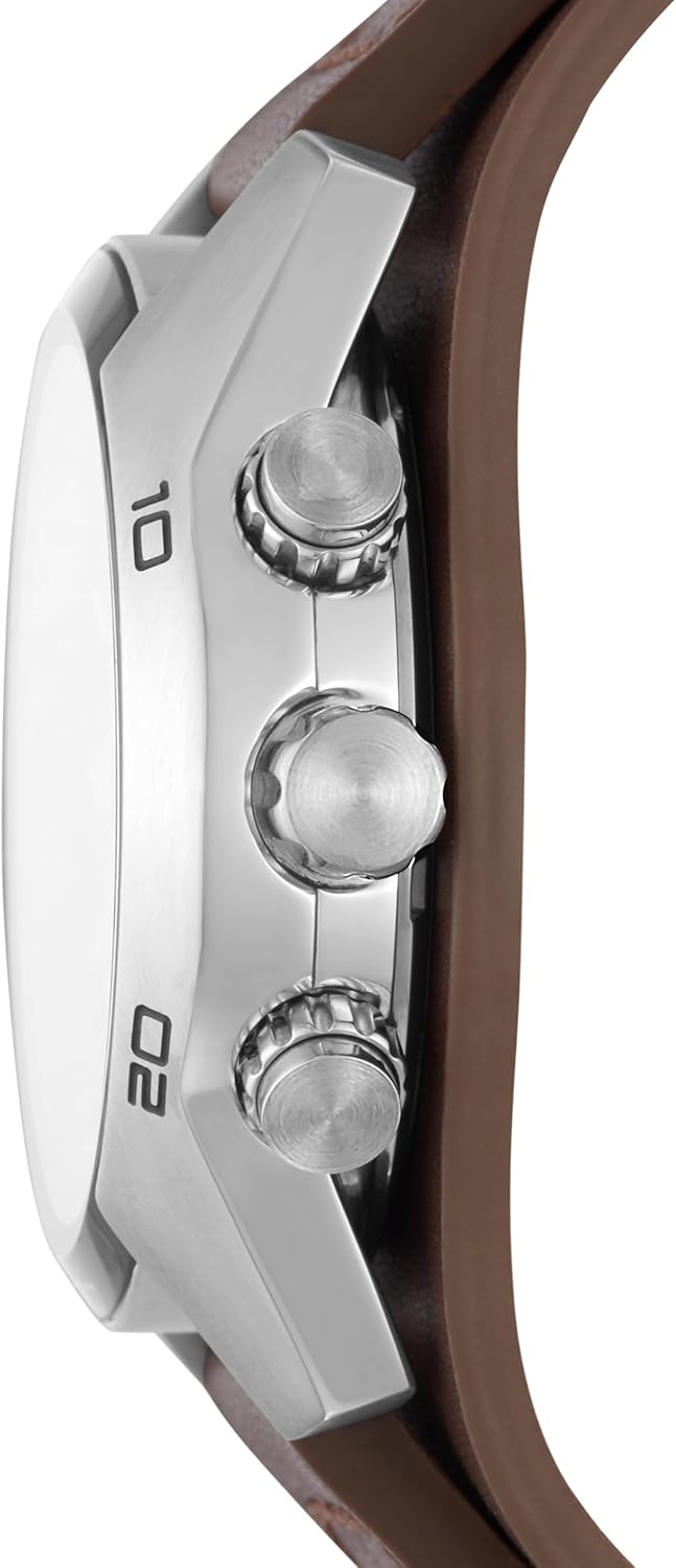 Silver Stainless Steel and Leather Chronograph Watch I66235