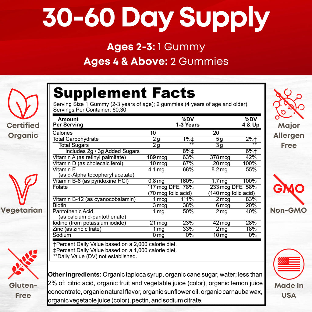 Organic Kids Multivitamin Gummies, 60 Count B6603
