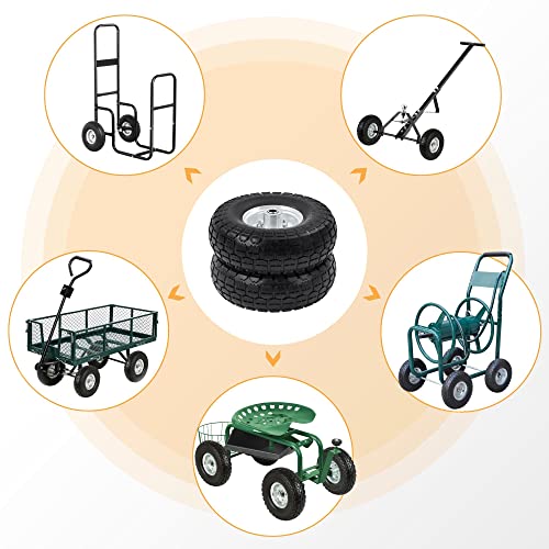 4 Pack 10-inch Black Flat Free Tire Wheels with 5/8-inch Ball Bearing Axle Bore L798575