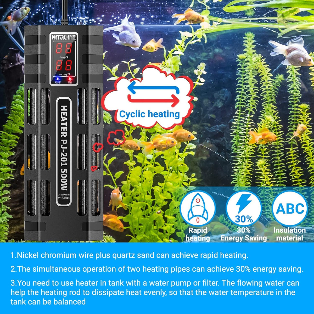 200W/300W/500W Submersible Aquarium Heater V6711