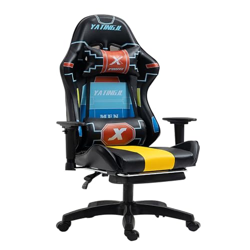 White Leather Swivel Gaming Chair with Footrest D5806