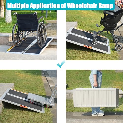 Black 6FT 800 lbs Aluminum Folding Wheelchair Ramp J881