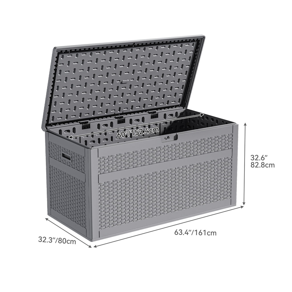 230 Gallon Grey Resin Rattan Outdoor Storage Box W543836