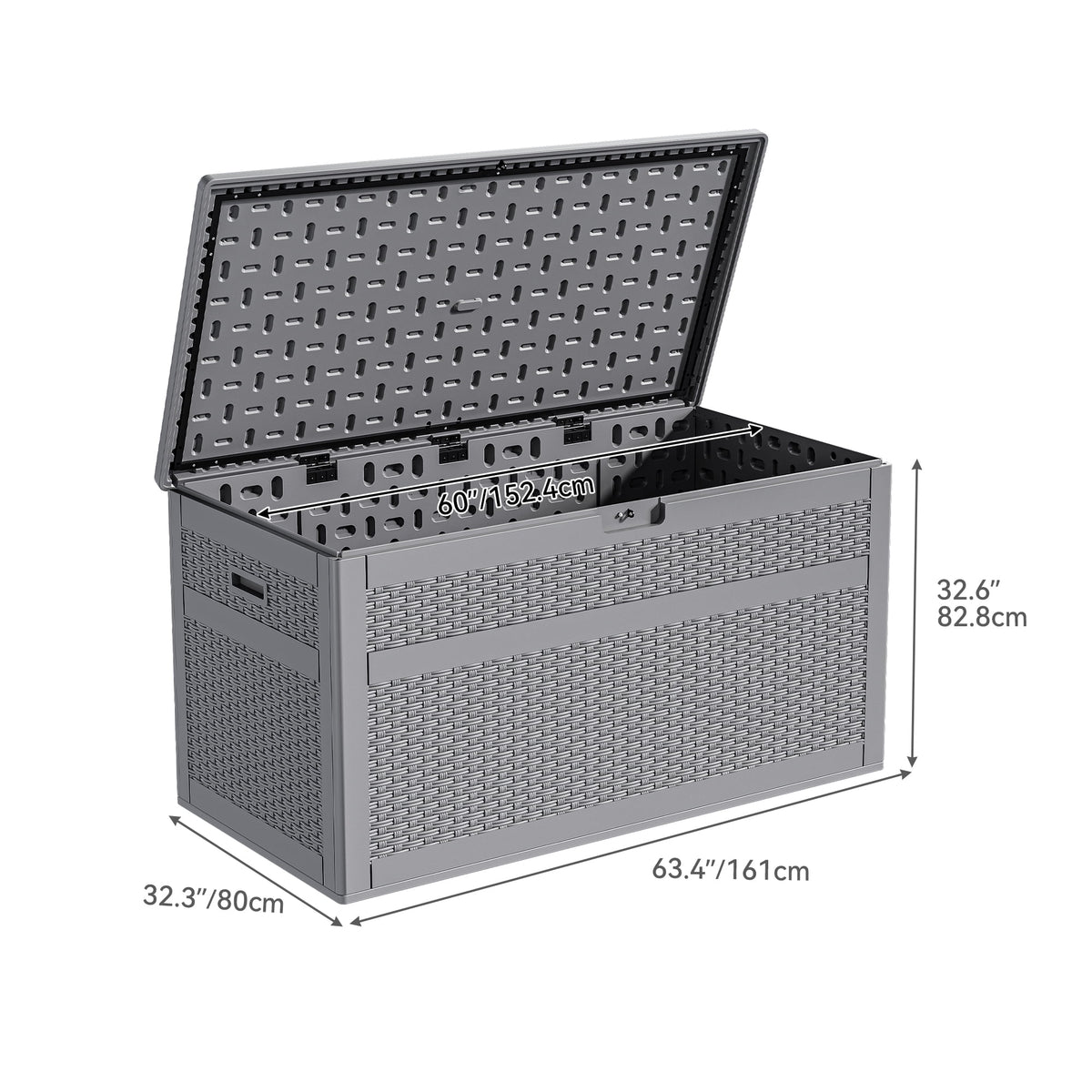 230 Gallon Grey Resin Rattan Outdoor Storage Box W543836