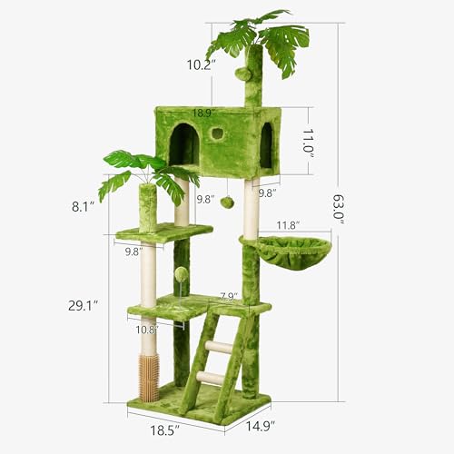 77in Cat Tree with Scratching Post, Two Cat Condos, Hammocks, Perches P320657