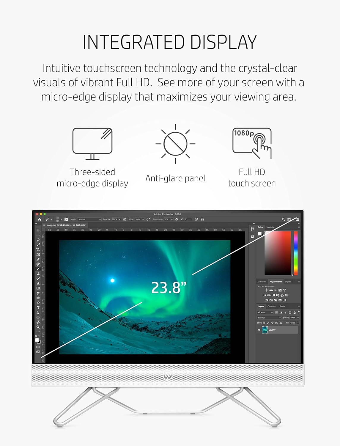 24" All-in-One Desktop, AMD Ryzen 7 5700U, 16 GB, 256 GB SSD & 1 TB Hard Drive, Full HD IPS Touchscreen, Windows 11 Home F4468