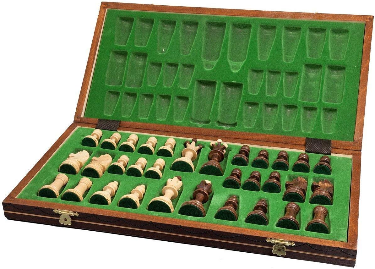 Handmade European Wooden Chess Set with 16 Inch Board and Hand Carved Chess Pieces Pack of 2 J146