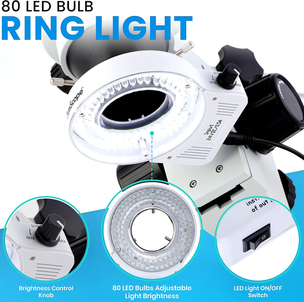 Binocular Stereo Microscope with LED Ring Light and Boom Stand F47817
