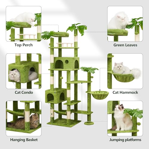 77in Cat Tree with Scratching Post, Two Cat Condos, Hammocks, Perches P320657