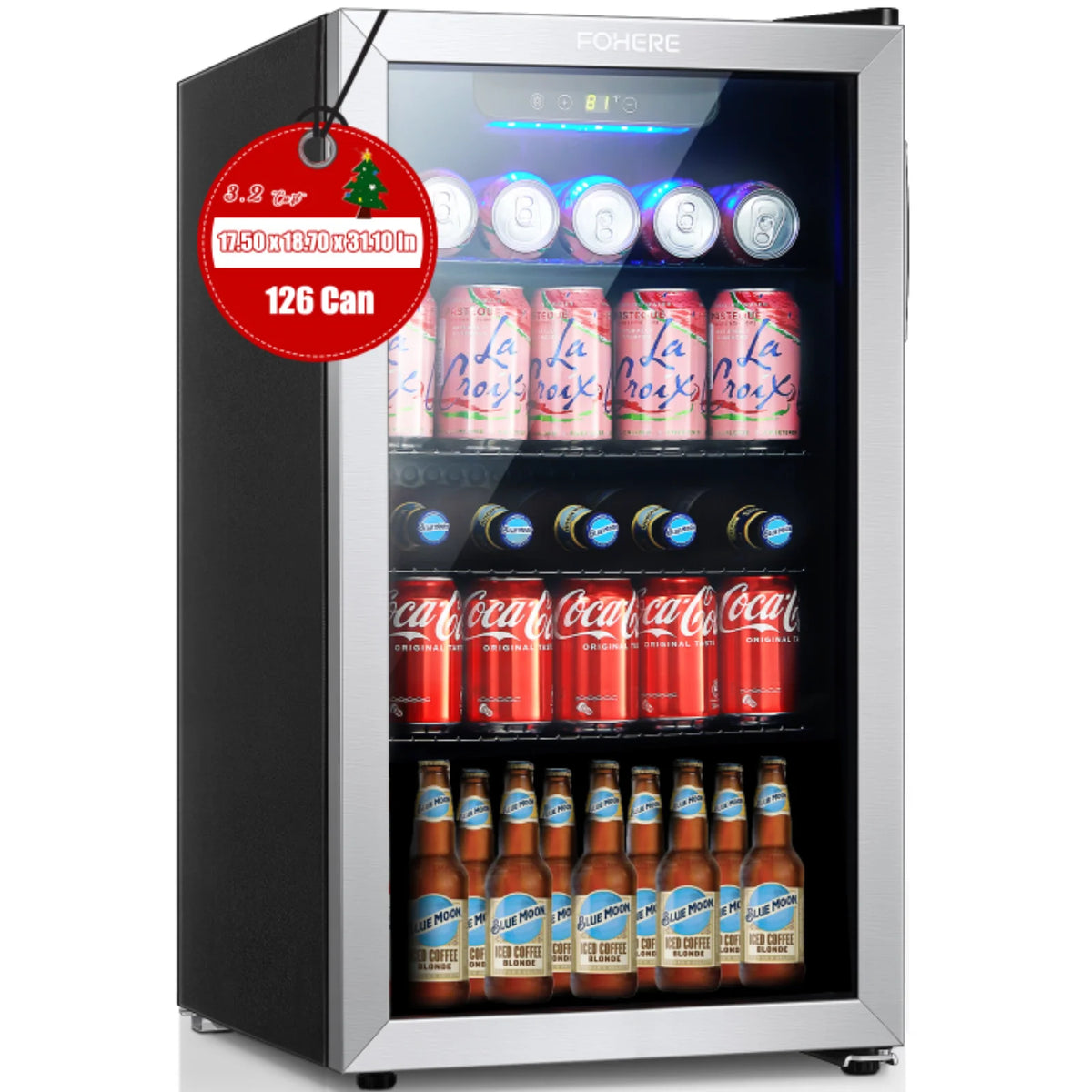 126 Can Beverage Refrigerator Cooler, 3.2 Cu.ft Mini Fridge, Reversible Door V922376