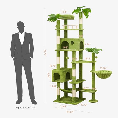 77in Cat Tree with Scratching Post, Two Cat Condos, Hammocks, Perches P320657