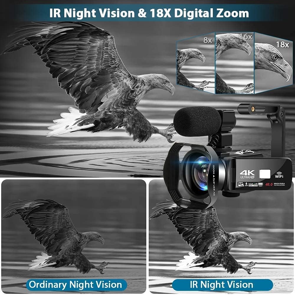 4K 48MP 18X Digital Zoom WiFi IR Night Vision Camcorder J41026