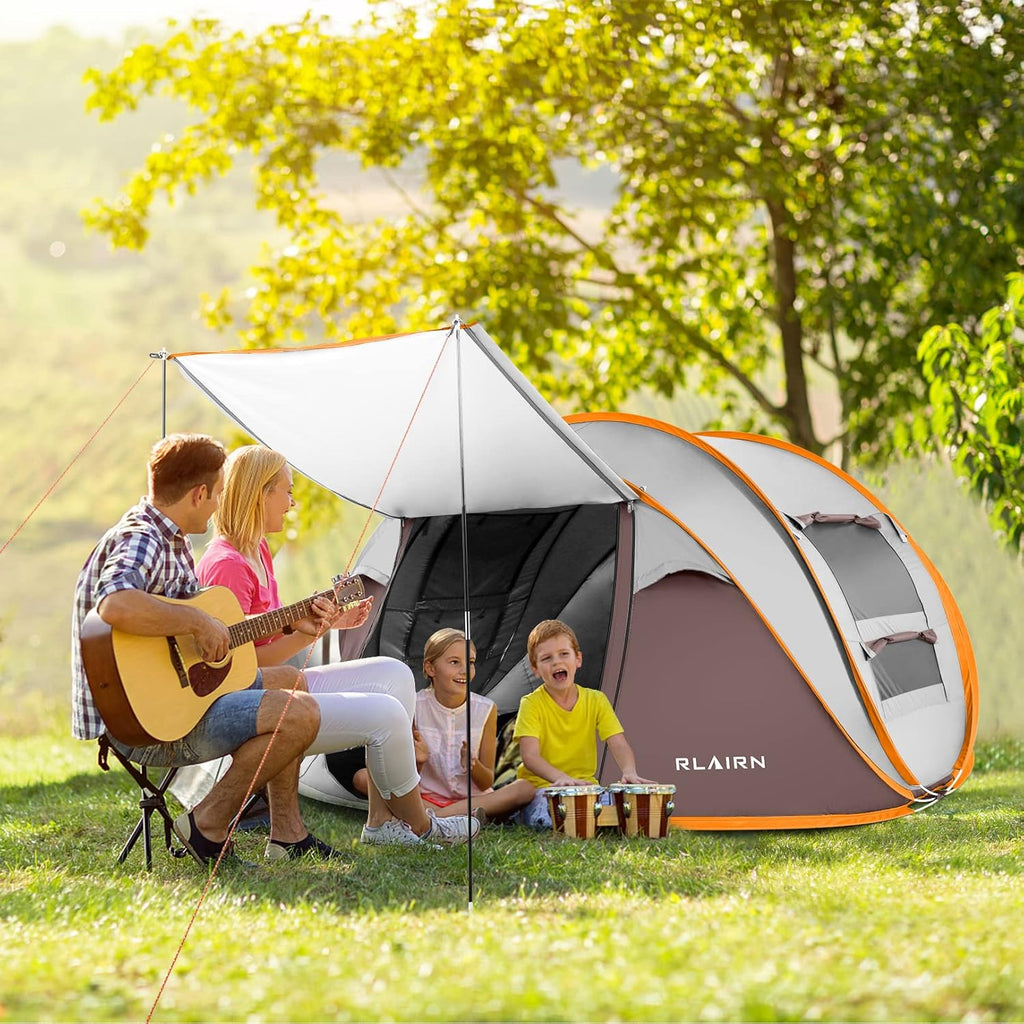4 Person Pop Up Tent with 2 Mesh Windows & Doors Waterproof Brown Q655