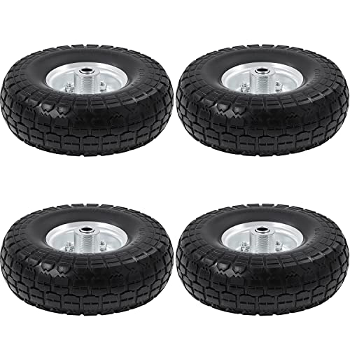 4 Pack 10-inch Black Flat Free Tire Wheels with 5/8-inch Ball Bearing Axle Bore L798575
