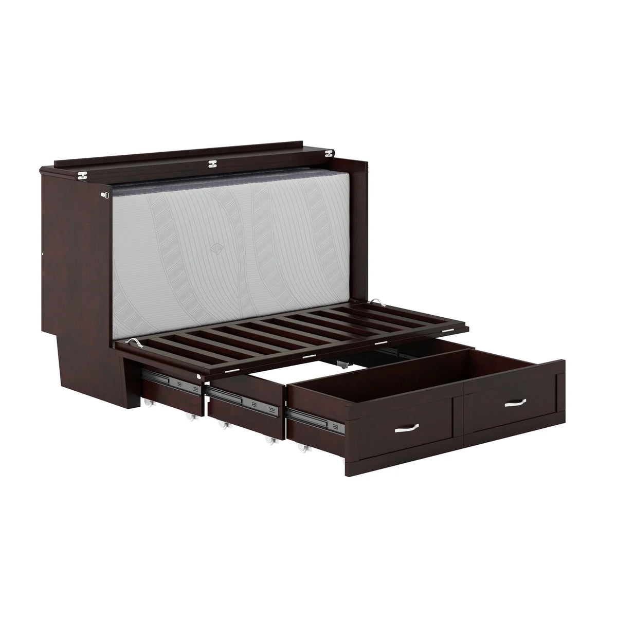 Queen Solid Wood Murphy Bed Chest with Mattress in Espresso X6488