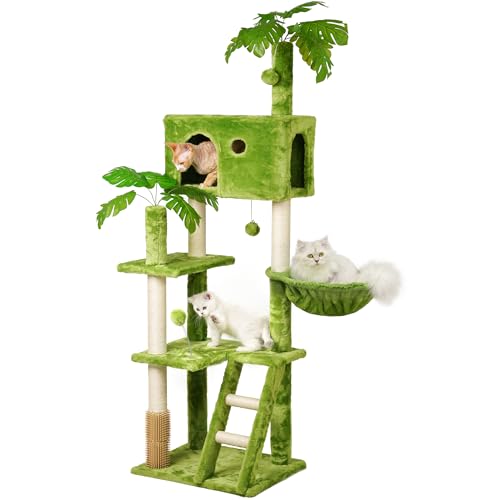 77in Cat Tree with Scratching Post, Two Cat Condos, Hammocks, Perches P320657