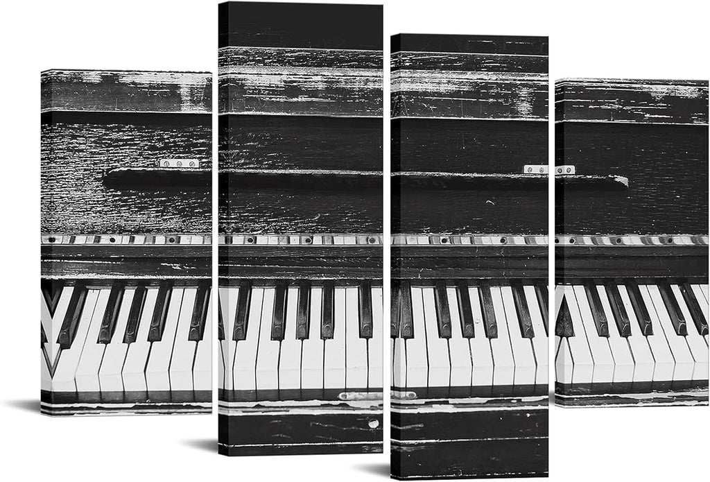 Black and White Piano Keyboard 4 Piece Canvas Wall Art with Frame R933947