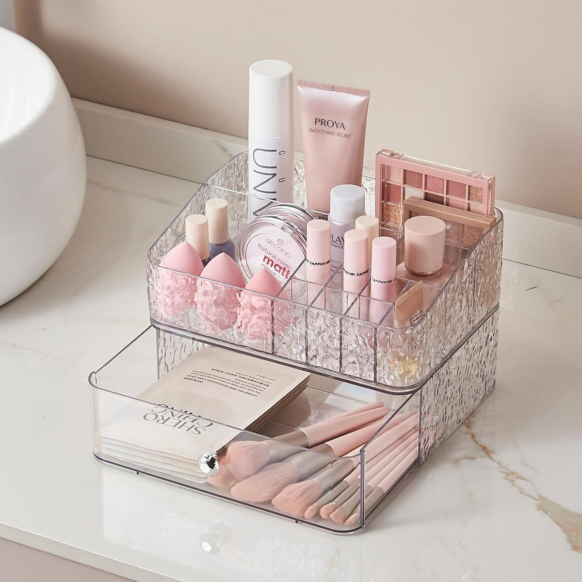 Clear PET Stackable Makeup Organizer Tray Set B188594