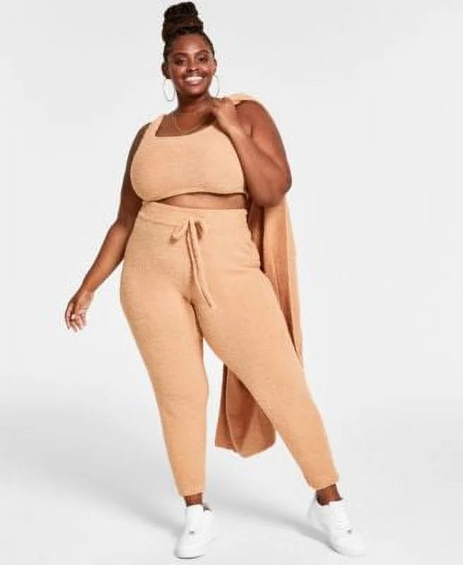 Beige Plus Size Terry Jogger Pants T6275