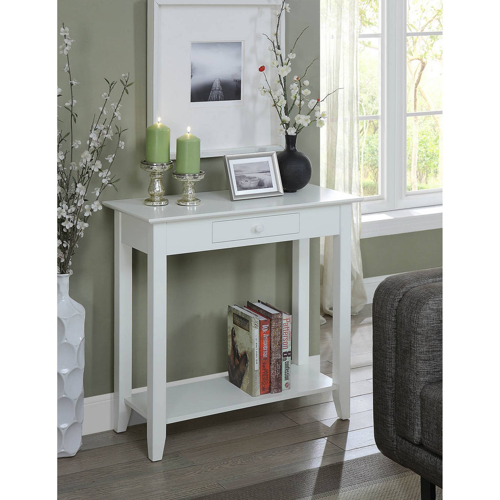 White Hall Table with Drawer and Shelf R698
