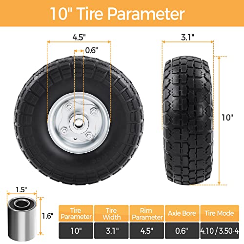 4 Pack 10-inch Black Flat Free Tire Wheels with 5/8-inch Ball Bearing Axle Bore L798575