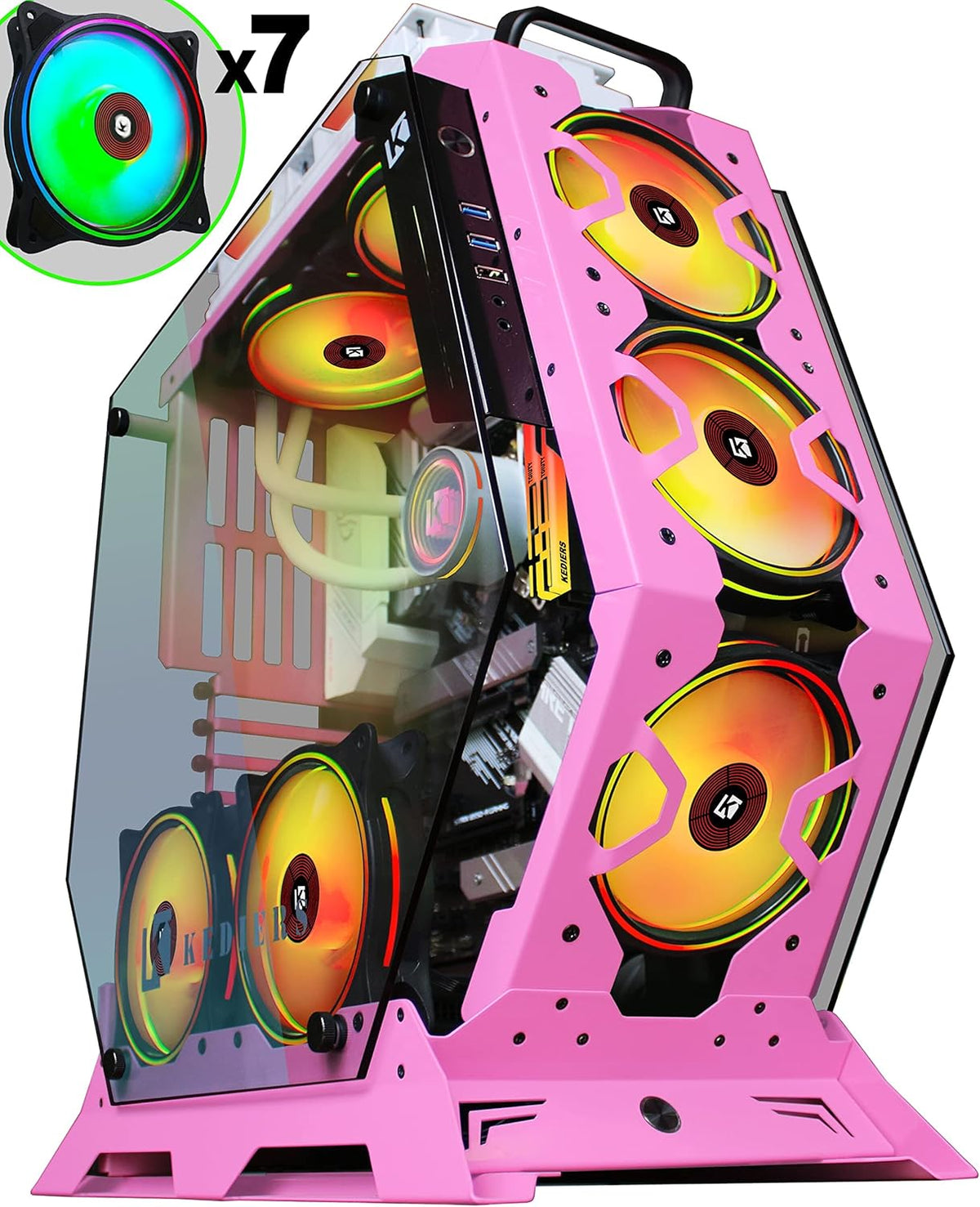 ATX Tower Tempered Glass Gaming Computer Case with 7 RGB Fans N61839