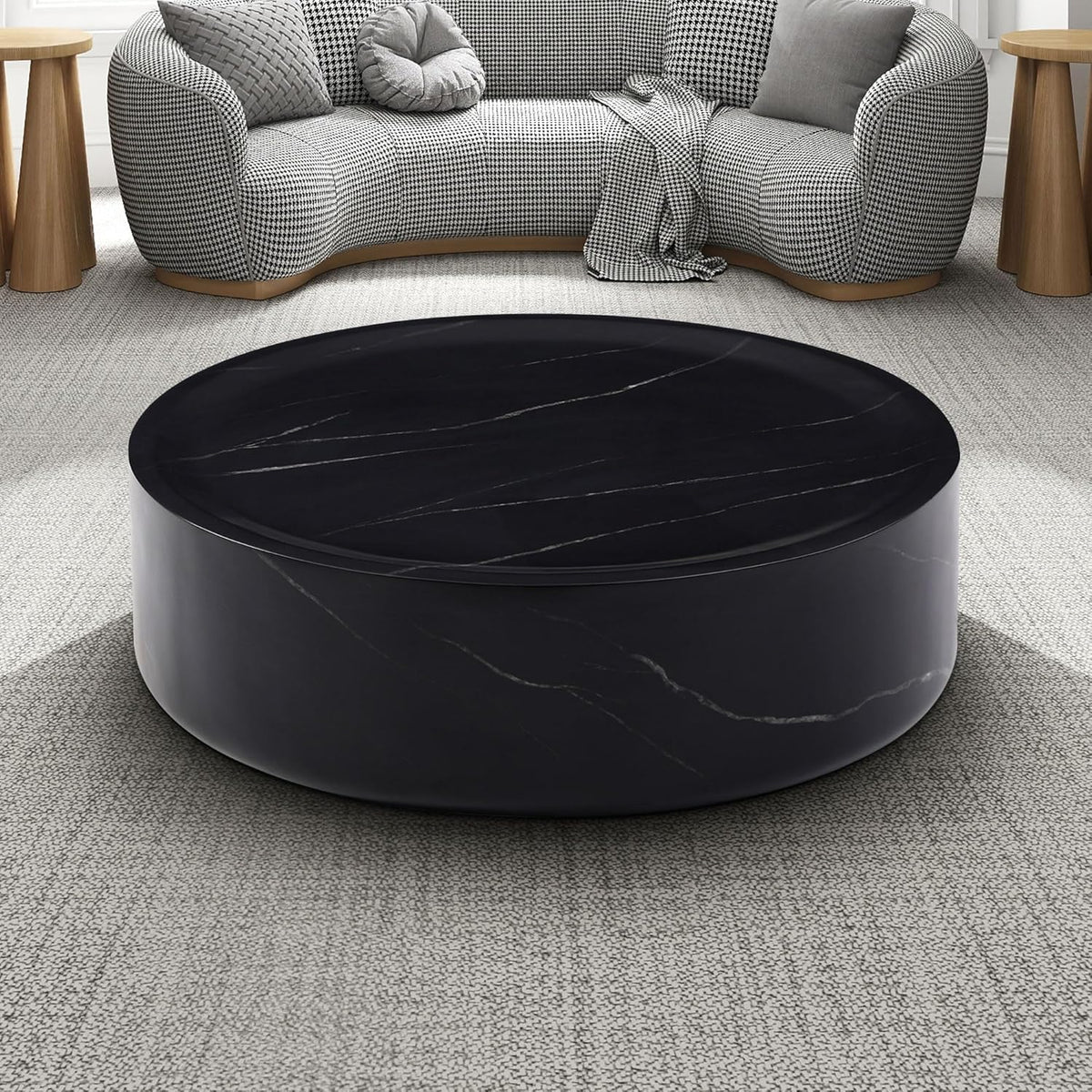 Black Faux Marble Round Coffee Table P251533