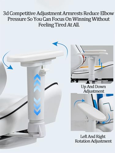 White Leather Swivel Gaming Chair with Footrest D5806