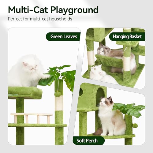 77in Cat Tree with Scratching Post, Two Cat Condos, Hammocks, Perches P320657