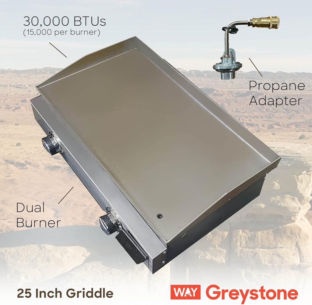 Black 25 Inch Stainless Steel RV Griddle with 2 Burners L757