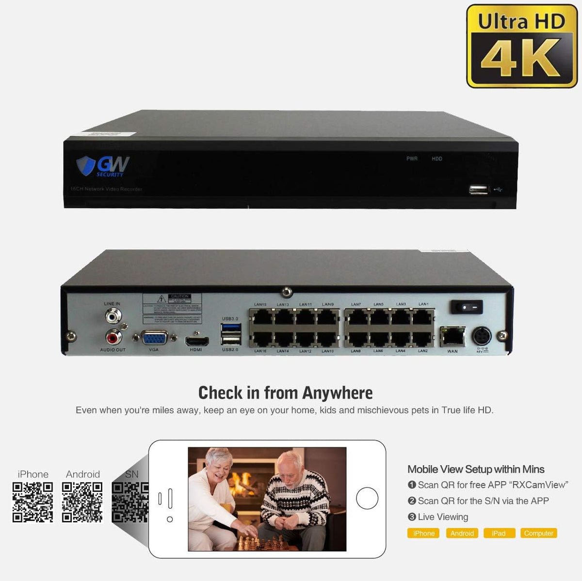 16 Channel 4K PoE IP Security Camera System with 8 Dome Cameras U5490