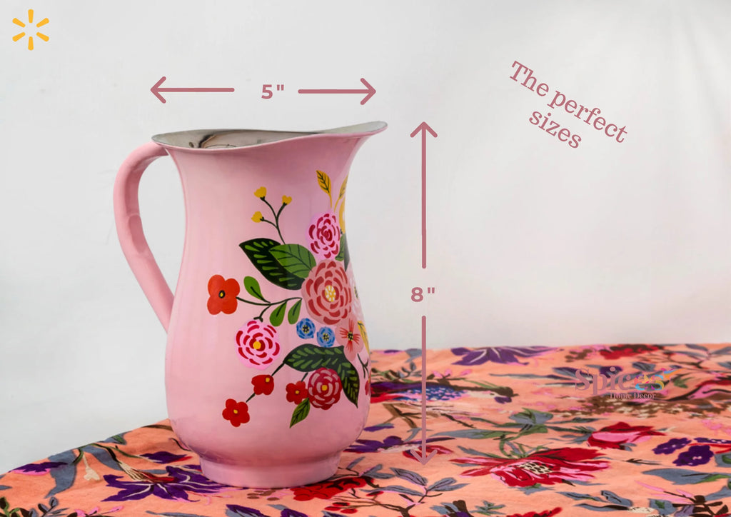 Hand-Painted Floral Stainless Steel Pink Water Pitcher K968582