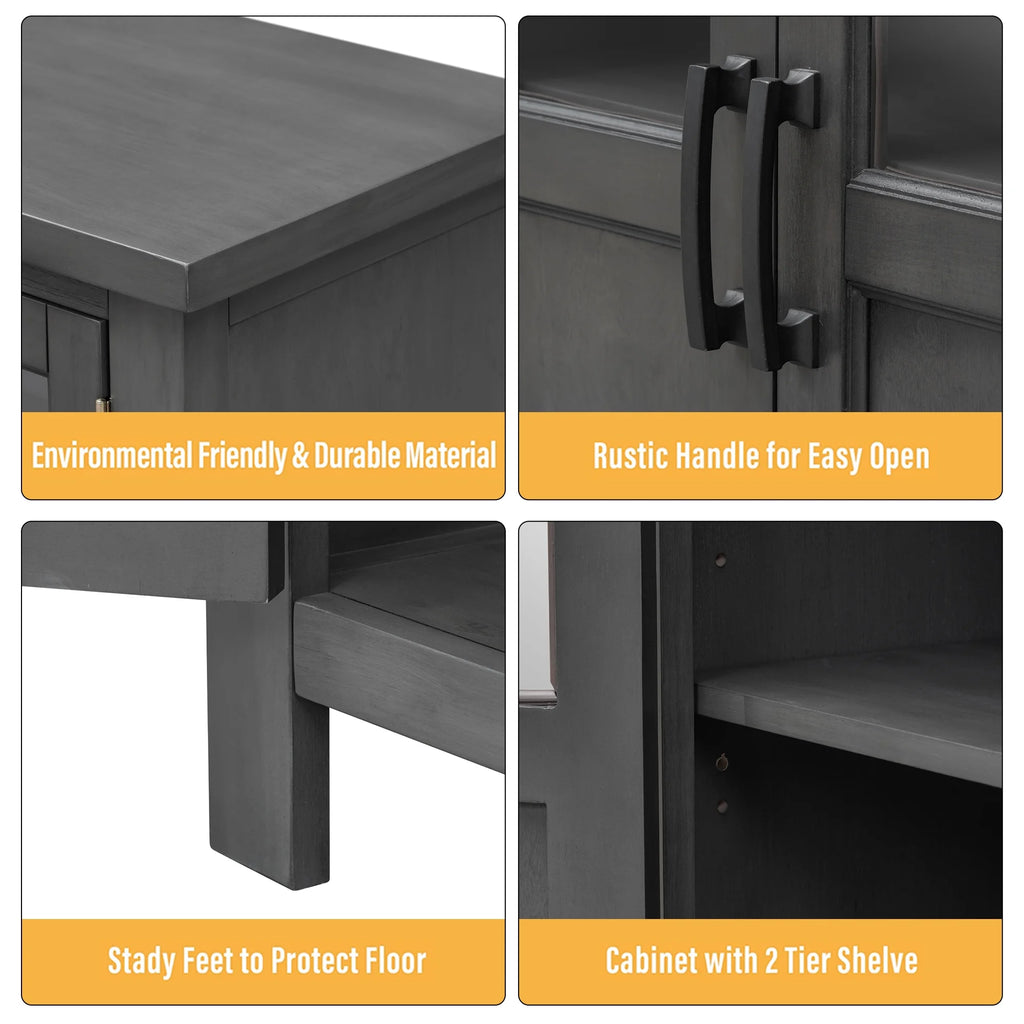 Gray 4 Door Buffet Cabinet with Adjustable Shelves H24990