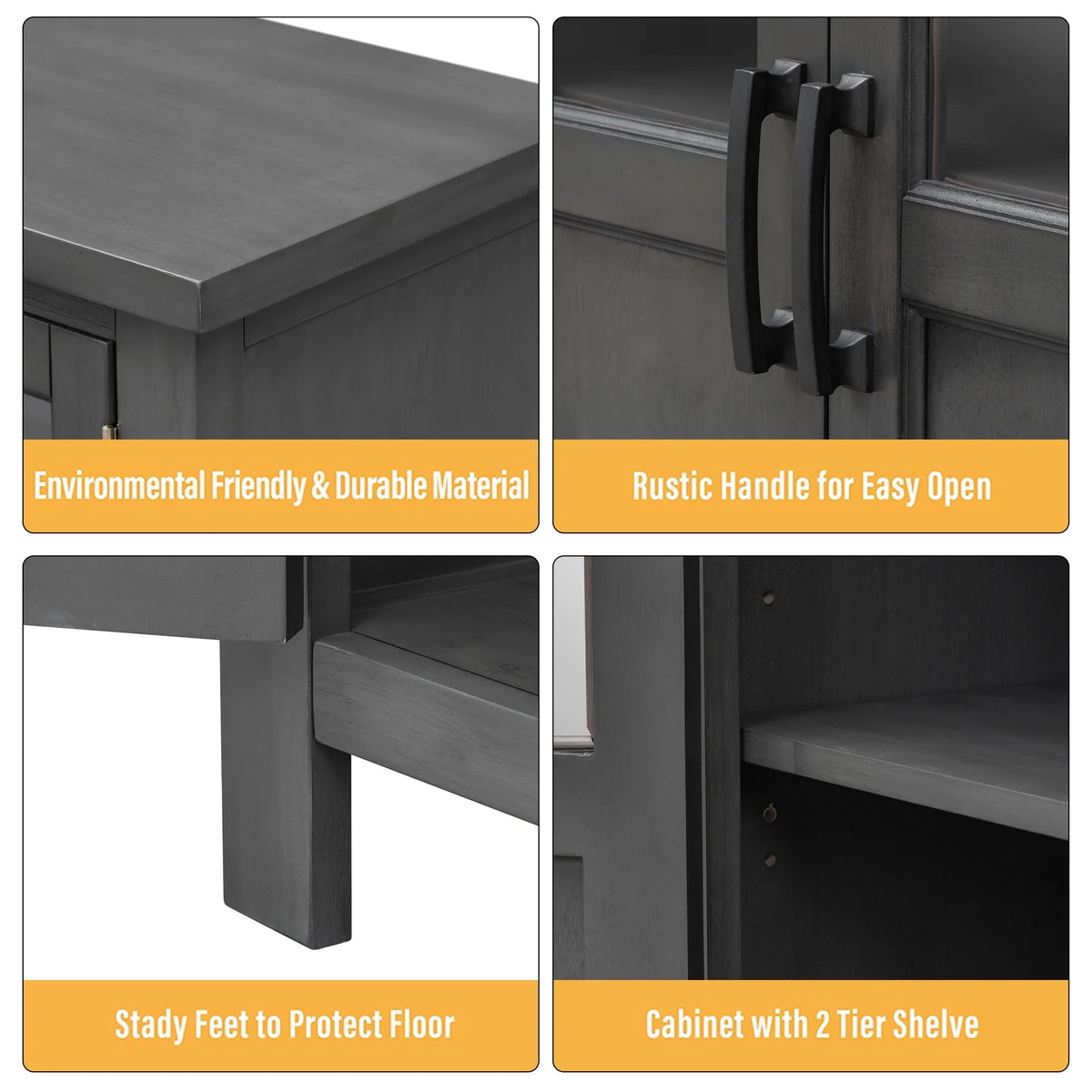 Gray 4 Door Buffet Cabinet with Adjustable Shelves H24990